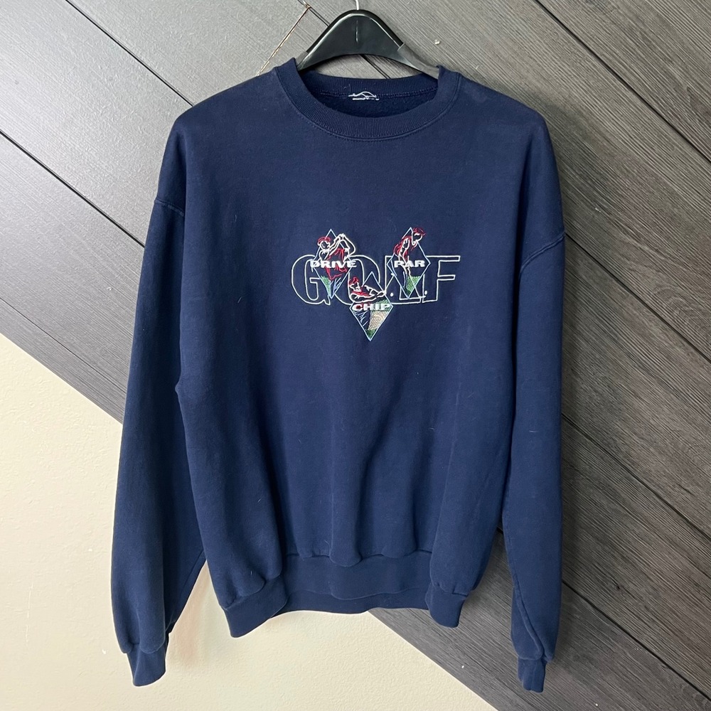 Vintage Golf Crewneck Sweatshirt Embroidered Golf Graphic Navy Size L Unisex‎